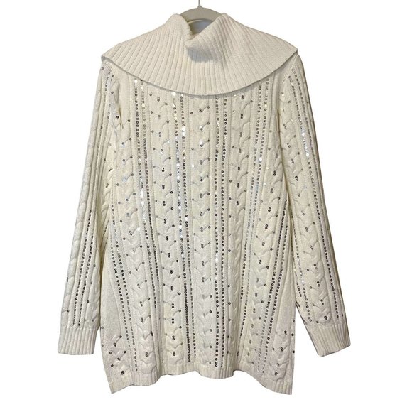 Cream Sequins Cowl-neck Holiday Sweater NWOT - Size M - Picture 4 of 6